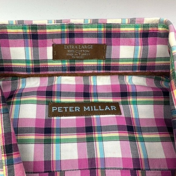 Peter Millar Long Sleeve Sport Shirt Pink Green Blue Size XL Extra Large - Picture 2 of 7